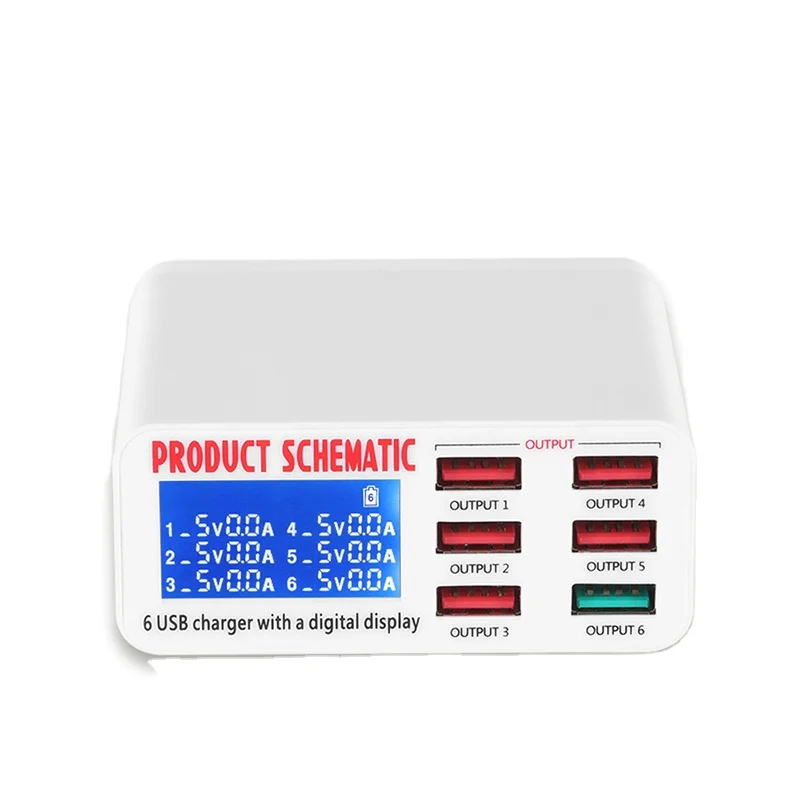 

40W USB Charge 3.0 6-Port 6A USB Charger Adapter Hub Multi Port USB Hub With Charger Dock Station with LCD Display
