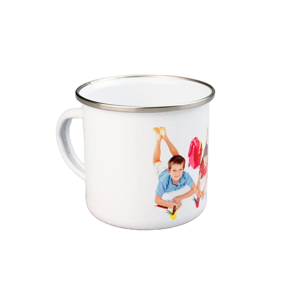 

Promotional 11oz Porcelain Enamel Mug Blank Coffee Mug Cups White for Sublimation Printing Metal Mugs Supplier