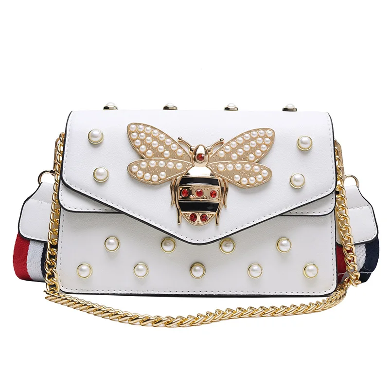 

2021 Ladies Handbag New Fashion Bee Square Bag Shopping Bag Ladies Pearl Cross Pearl Bag Handbag, Available in 3 colors with color card