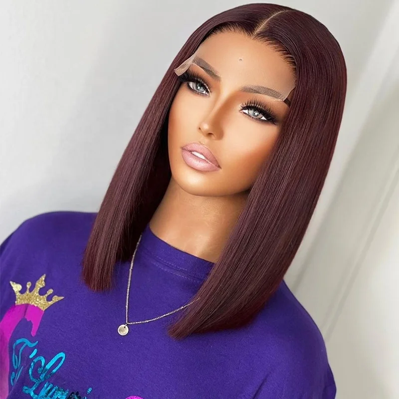 

Burgundy Full Lace Human Hair Pre Pluck Lace Wig Pixie Cut Short Hair Lace Closure Wigs For Black Women Cuticle Aligned Hair Wig