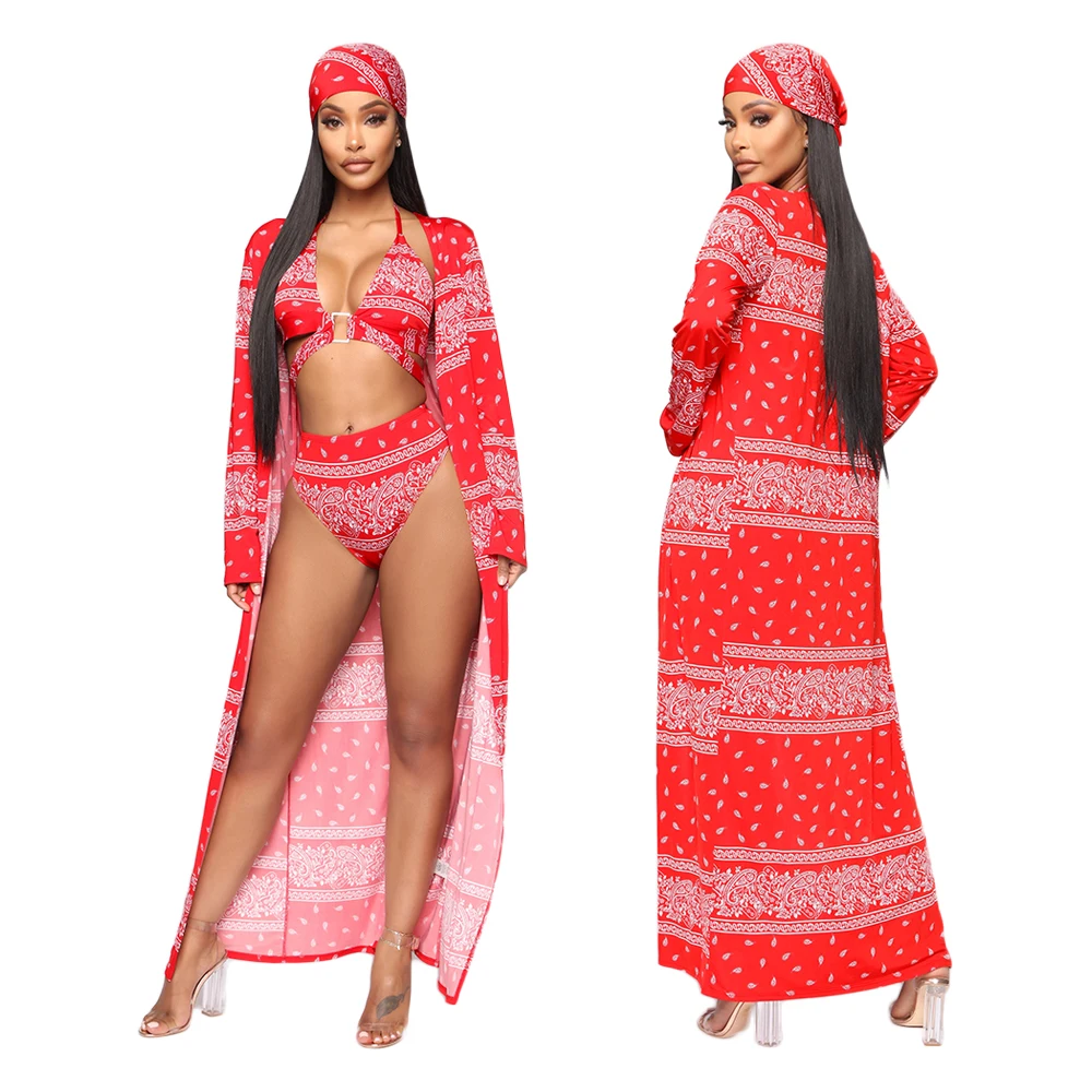 

SH7167 new sexy European and American women's printed swimsuit four piece suit swimwear & beachwear