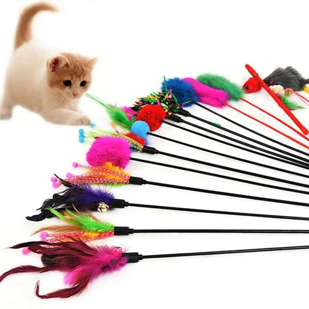 

Interactive Funny Play Sticks Multicolor Cat Feather Toy, As picture