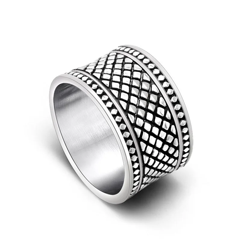 

Wholesale And Retail Stainless Steel Antique Silver Men's Hip Hop Punk Gift Party Vintage Checked Ring Women's Jewelry