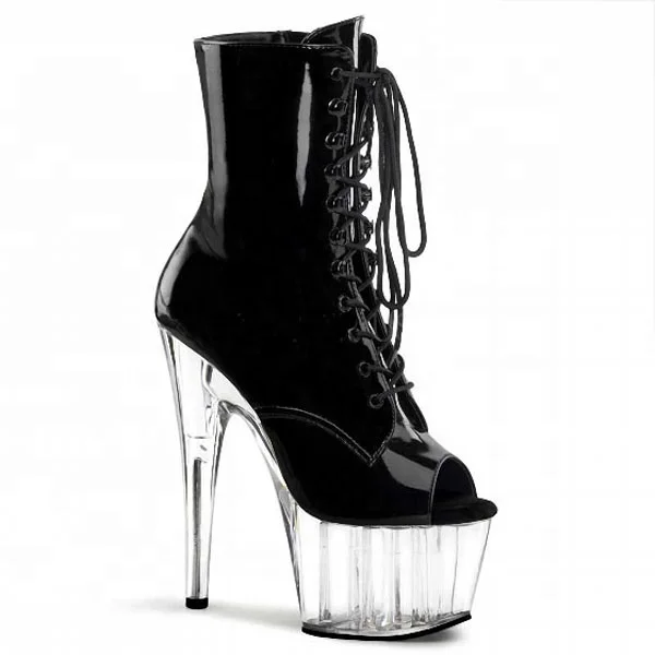 
Sexy nightclub pole dancing performance low ankle boots 15 cm before strap ultra high heel thin crystal waterproof platform  (62297380845)