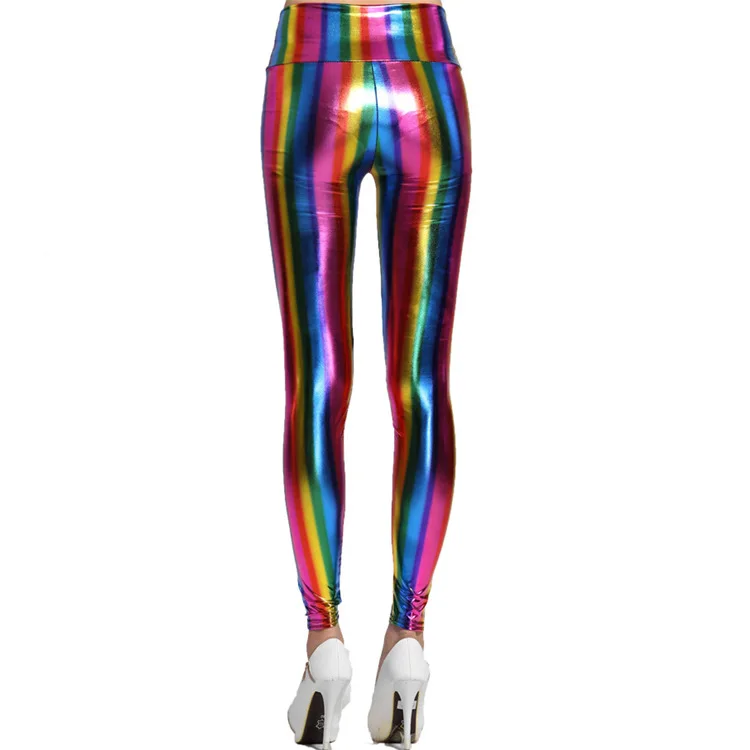 

2021 new sexy ladies high waist gilded imitation leather metallic yoga leggings striped slim slimming plus size pant, Customized colors