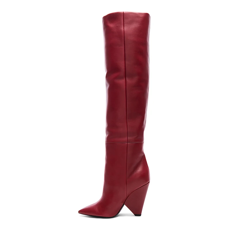 

Women Red PU Leather Pointed toe Heteromorphic heel Ladies  Long Boot Over the Knee Boots