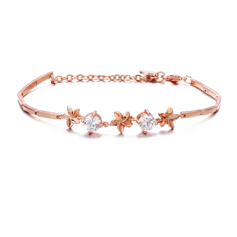

Ready to Ship Ladies Slim Bracelet with Flower Stone Diamond, Gold, silver