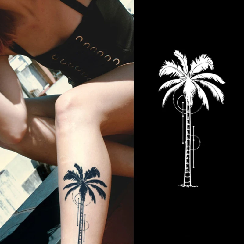 

coconut tree Custom Temporary Henna Tattoo Sticker Stencil Hand Tato with Flower Black Waterproof body art herbal Tattoo Sticker
