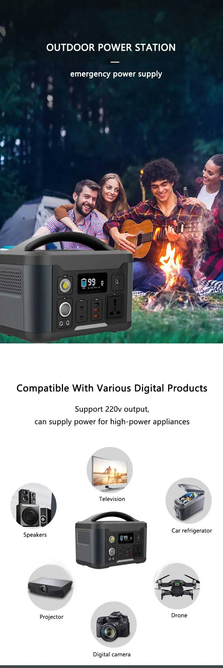 Home Application Built In Lithium Battery 500W Portable Solar Power Station For Travel Camping Emergency Electricity - ANKUX.COM