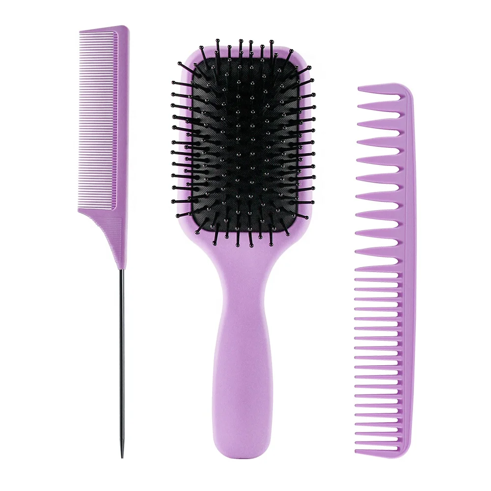 

Purple New Special Rat Tail Comb Comfortable Styling Straightening Smoothing Paddle Cushion Hair Brush Wide Teeth Comb set, Customized color