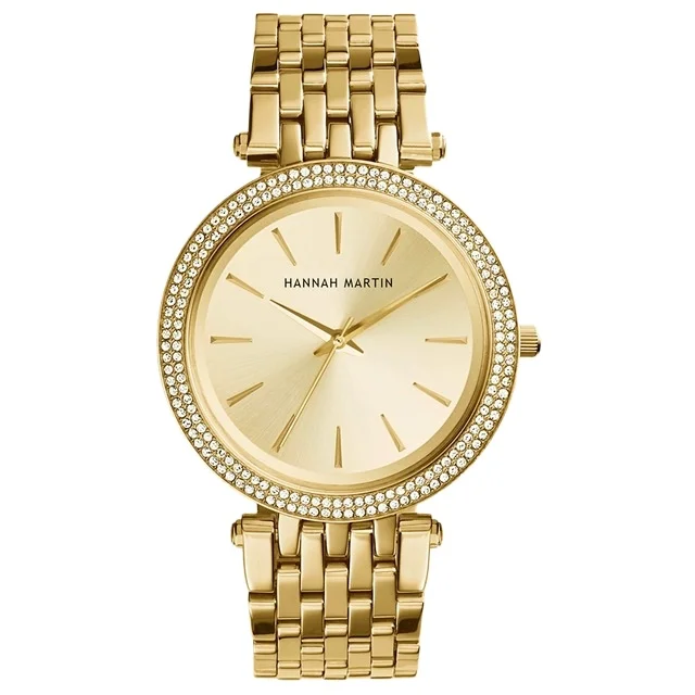 

Hannah Martin 1185 Quartz Watch Women Wristwatches Rhinestone Luxury Gold Fashion Watches Stainless Steel Reloj de mujer
