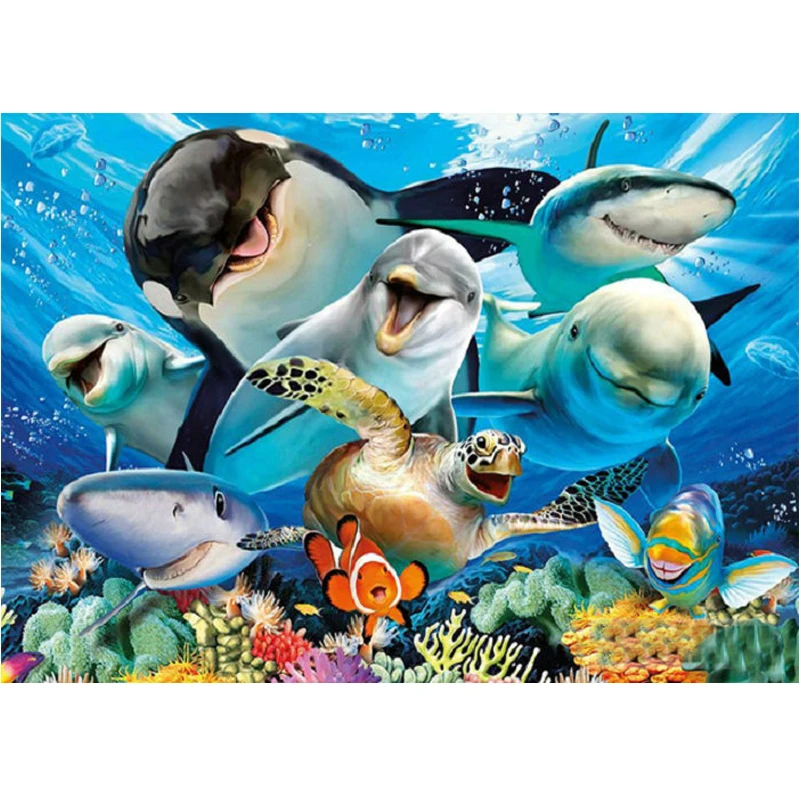 

DIY Sticker Picture Diamond Wall Painting 5D Full Round Drill Undersea Animal World Home Decor Embroidery Cross Stitch Beadwork