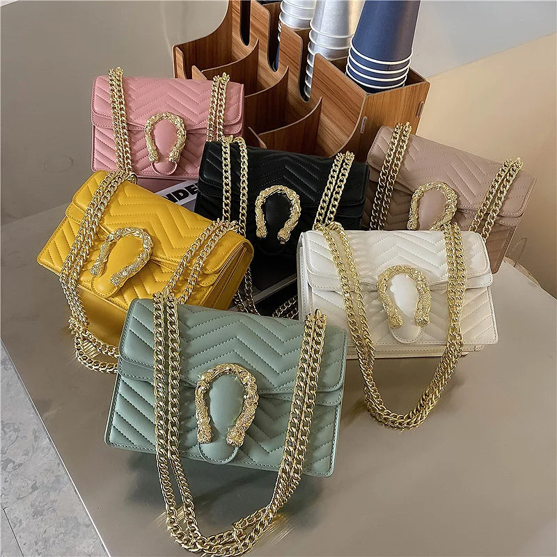 

Wholesale Fashion PU Leather Women Handbag Golden Color Chain Shoulder Bag Crossbody Messenger Bag Lady Purse and handbag, Different colors