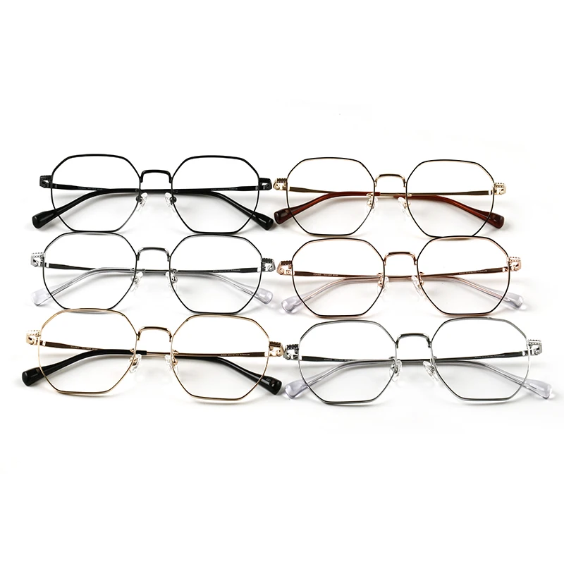 

QICHENG Eyeglass Fram Eyewear Japan Woman Polygon Metal Titanium Eyeglasses Frames Spectacle, Custom