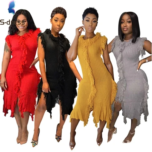 

sh10884a New models 2020 ladies gown MOQ 5 piece women knitted dress