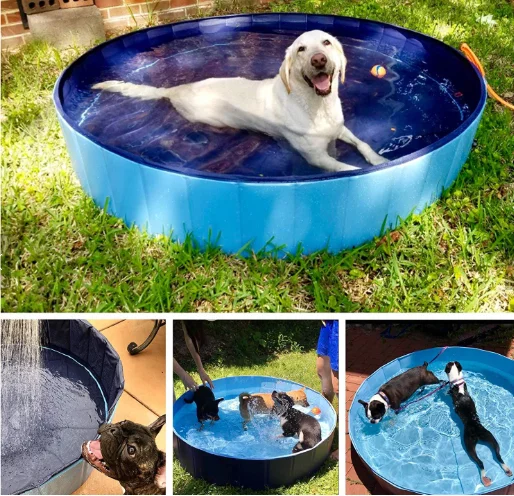 

Foldable Dog Pet Bath Pool Collapsible Dog Pet Pool Bathing Tub Kiddie Pool for Dogs Cats and Kids, Blue, red pet padding pool