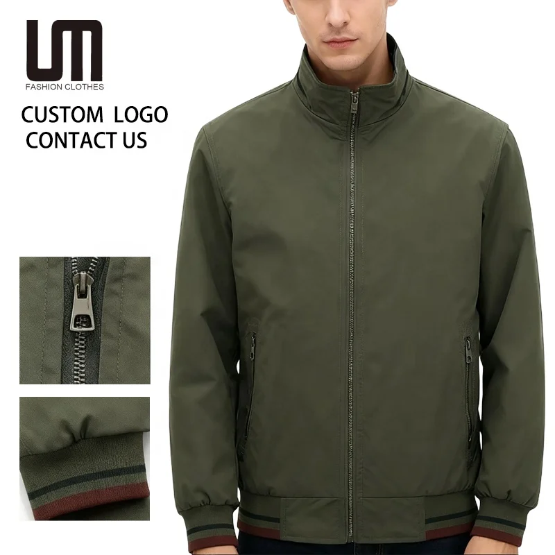 Custom Brand Logo Wholesale Streetwear Men Autumn Windbreaker Zipper Plus Size Stand Collar Coat Jackets