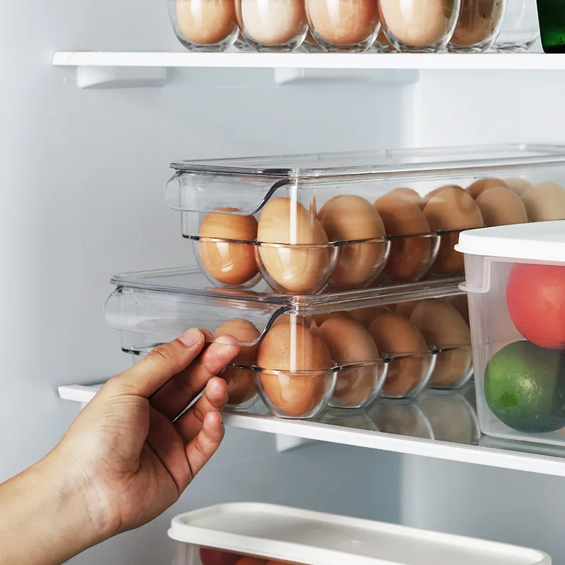 

21 Grid Kitchen furniture Refrigerator Egg Storage Box Eggs Holder Plastic Tray Stackable transparent Eggs Shelf Case