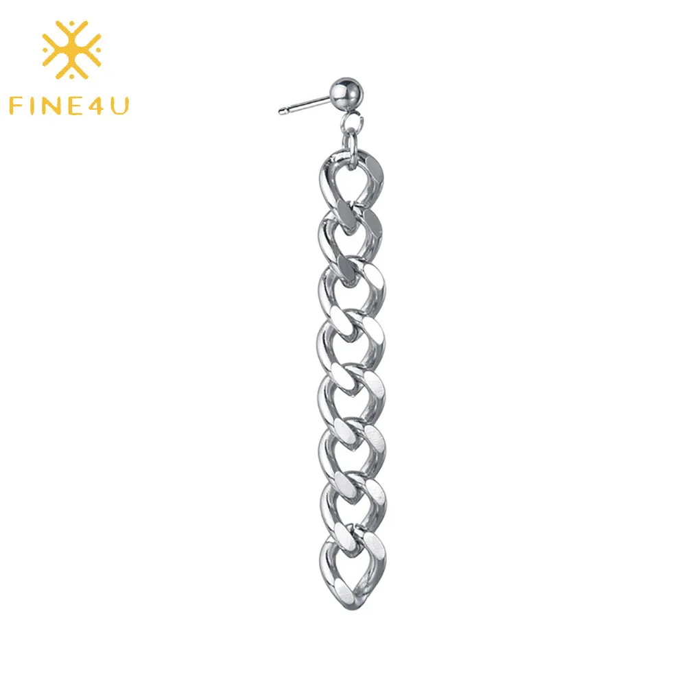 

Fashion hip hop fashion jewelry personality design tassel link chain stainless steel women long earrings, Steel color