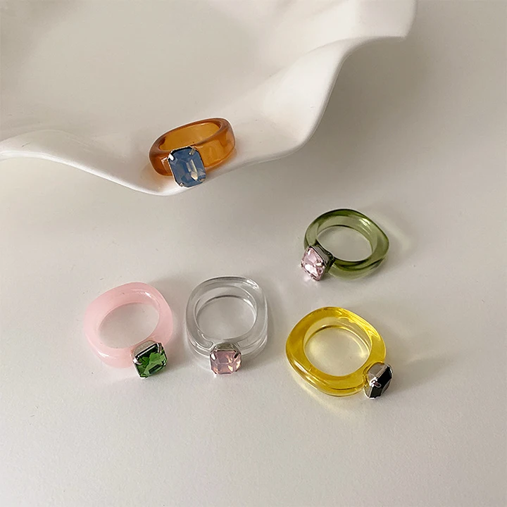 

Niche Design Transparent Candy Color Ring Acrylic Resin Rings, As picture shows