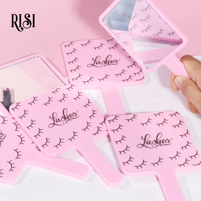 

RISI Handle Makeup Mirrors With Lash Pattern Best Selling Cute Extension Eyelash Mirror Wholesale Lash Mirror