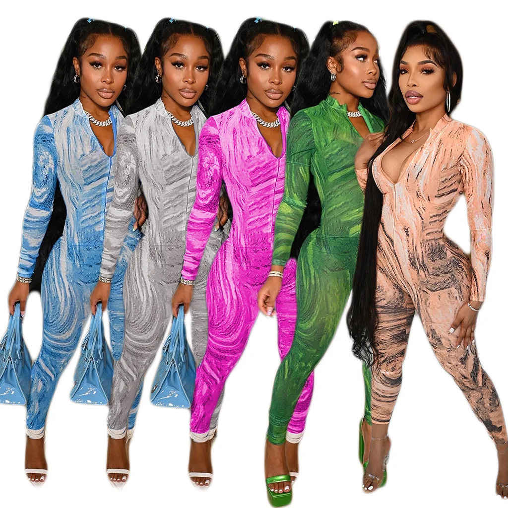 

2021 Long Sleeve printed Ladies bodysuit jumpsuit women one piece jumpsuits and womens rompers