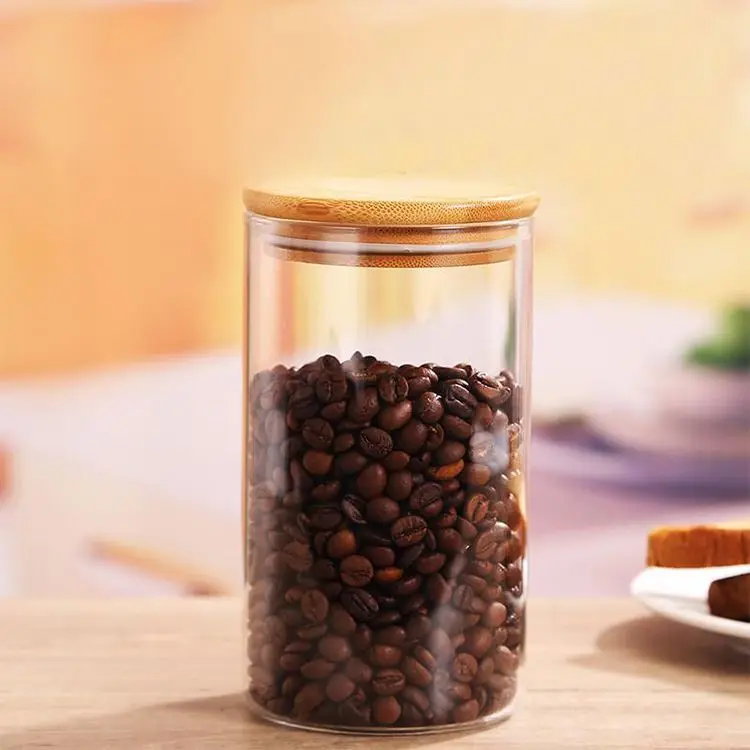 

Safety Wide Mouth Glass Jar Bamboo Lid Explosion-Proof Glass Jars With Bamboo And Wood Frame, Clear