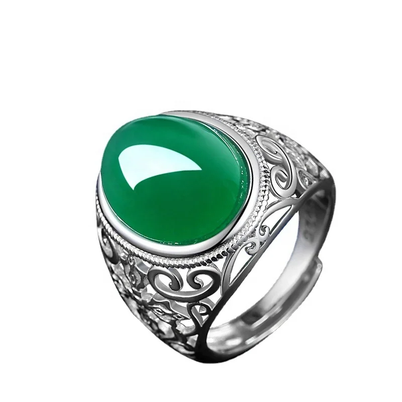 

Men's silver ring vintage Luxury Emerald rings jewelry Green Stone rings vintage Classic Hot, Picture shows