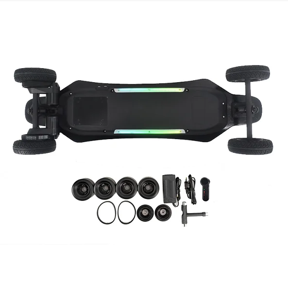 

China factory 45km/h electric longboard dual motor offroad electric skateboard 1000w*2 with LED light, Black