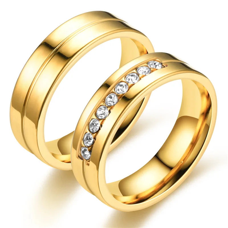 

fashion gold couple rings 6mm jewelry wedding rings gold 18k couple stainless steel rings for women and men