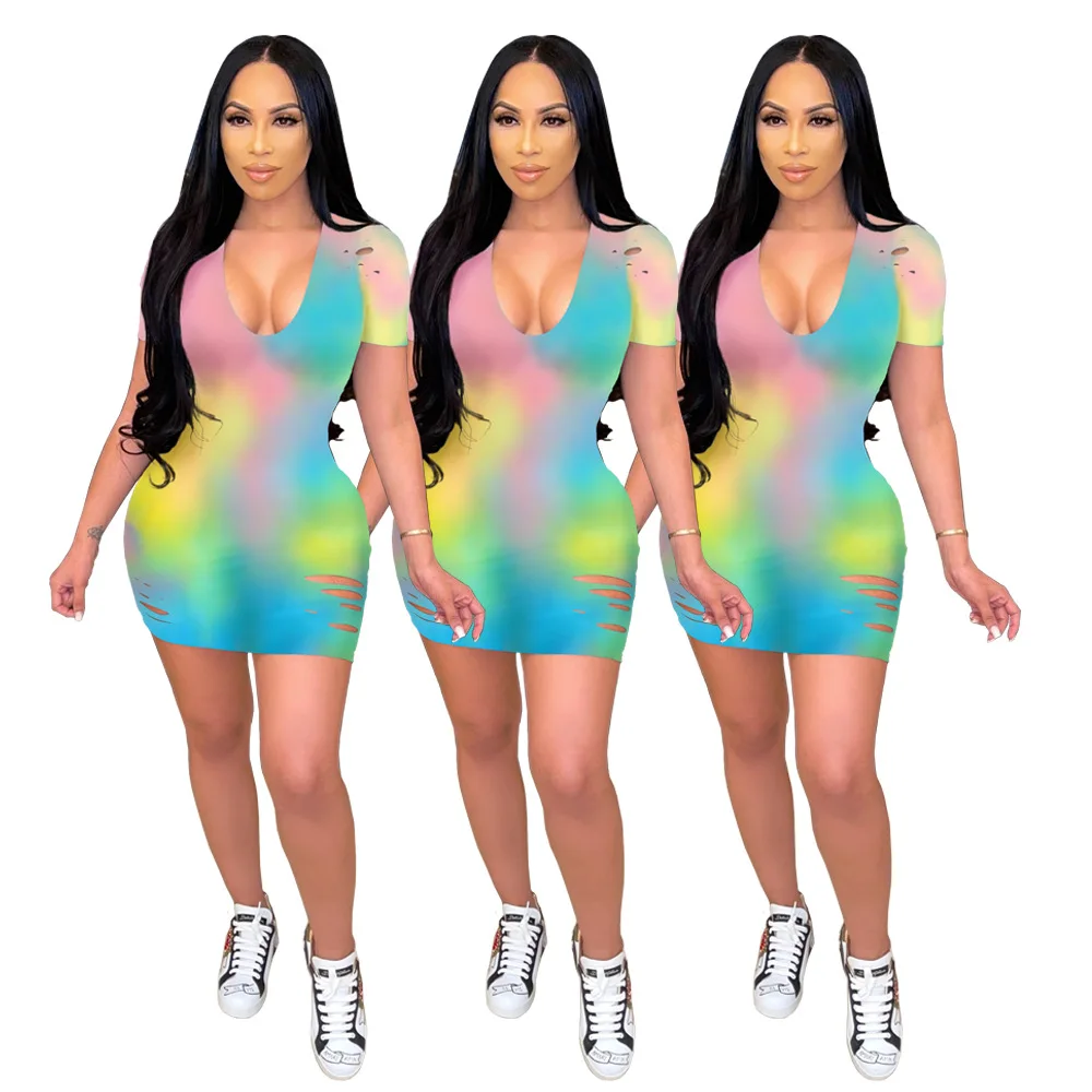 

New European American Fashion Tie-dye Dress Fashion Sexy Dress Womens Clothing 2021 Style Dresses Women Casual