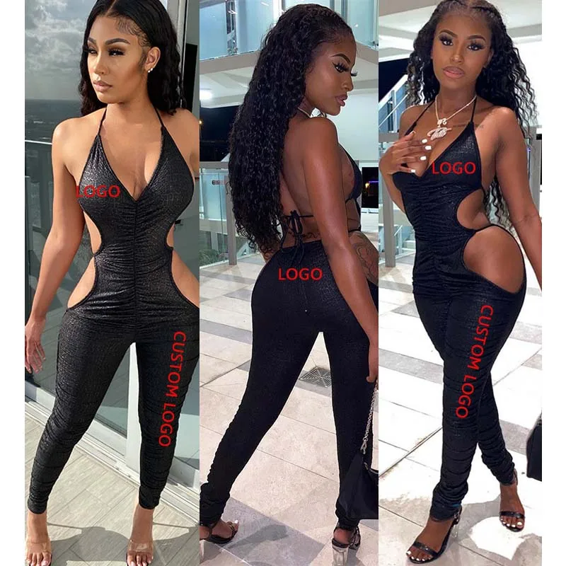 

Free Shipping One Piece Sexy Butt Lifter Bodycon Jumpsuits Women backless low waist slim body pleated cracked leather jumpsuit, Customized color