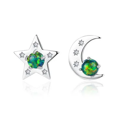 

Best Selling Sterling Silver CZ Star Moon Earrings Circle Opal Moon Star Stud Earrings For Women Girls