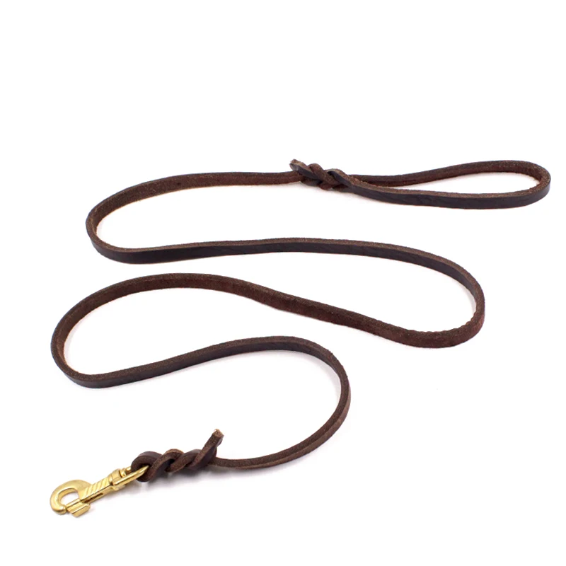 

High quality pet cowhide traction rope sturdy durable pet dog leather leash, Picture