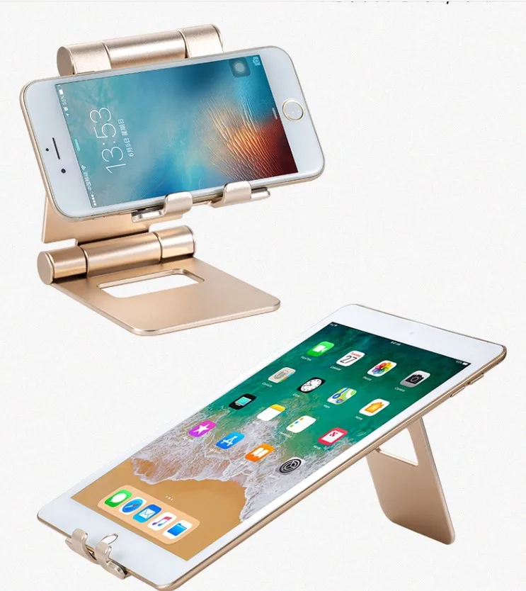 

Table universal silver multi angle adjustable aluminum alloy dual foldable smartphone stand mobile phone handy holder