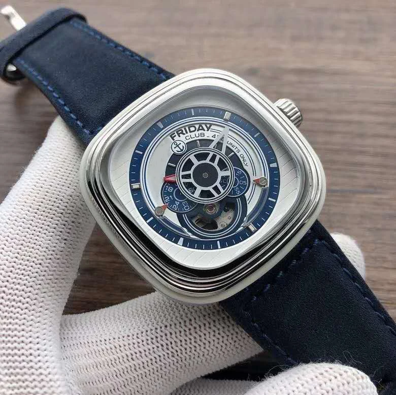 

7 FRIDAY square stainless case Street Fashion Japan imported mechanical movement watch