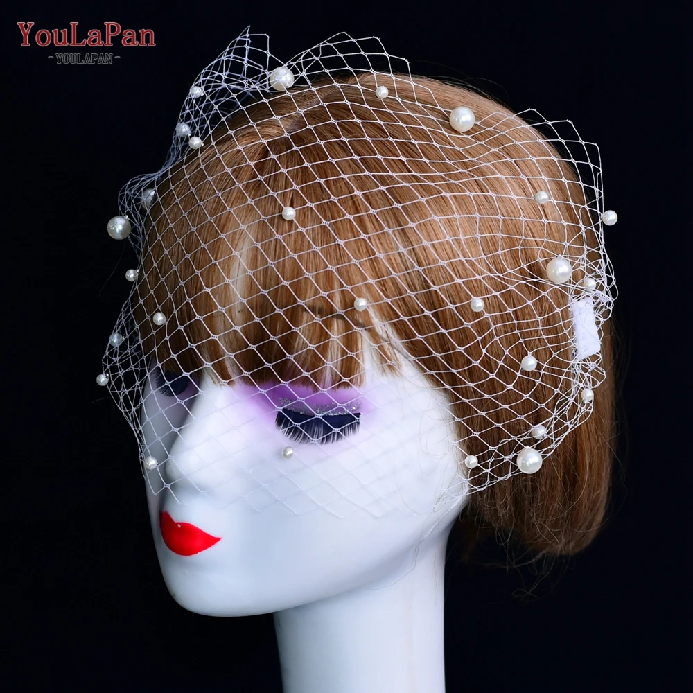 

YouLaPan VA05 Factory Direct Sales European And American Bridal Head Net Hair Accessories Pearl Band Hair Comb Bridal Veil, White