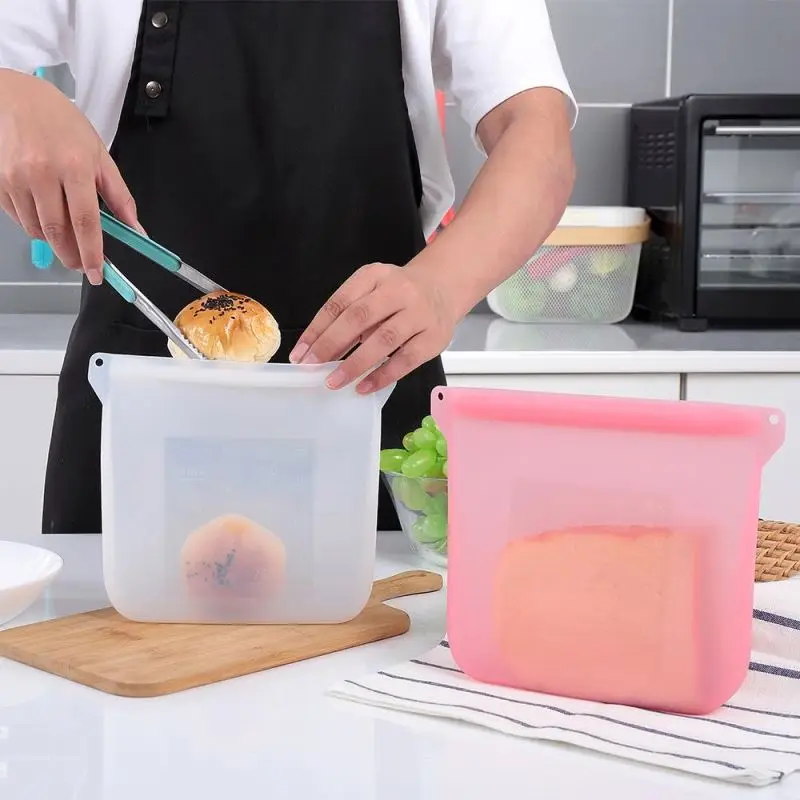 

Wholesale Food Grade Reusable Fresh Sealed Silicone Food Storage Bag, Accepted customized