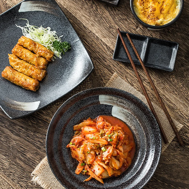 

Japan And Korea Series Black Porcelain Tableware Sets Food Sushi Tray Plate Dinner Sets Wedding Party