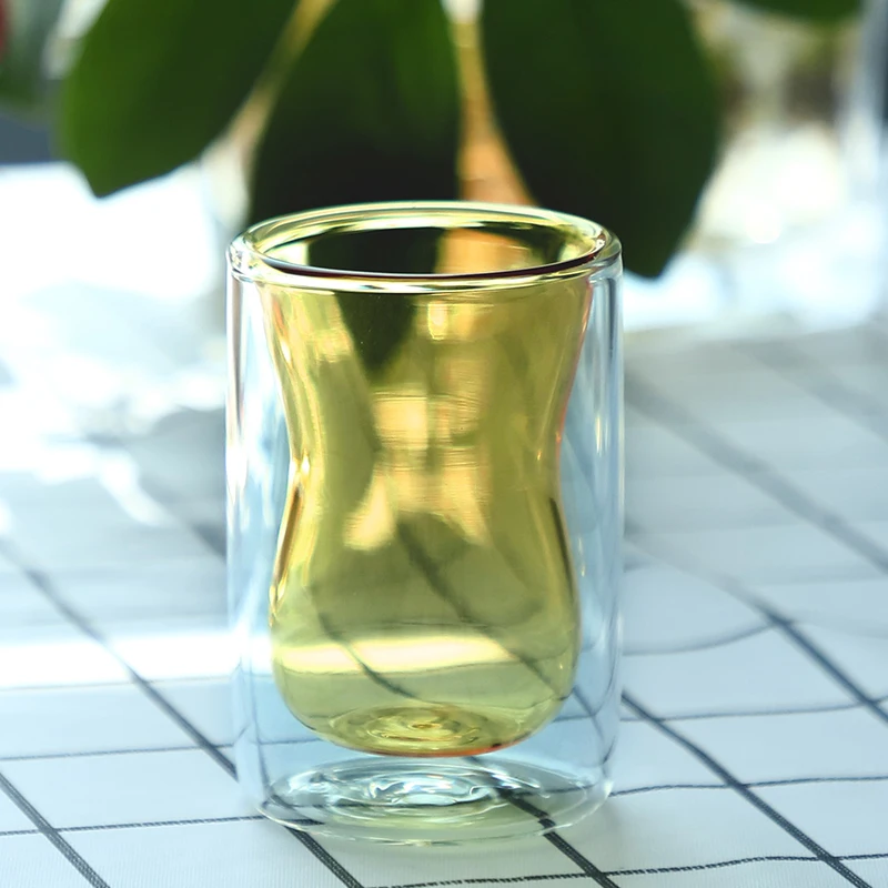

Double Wall Glass coffee Borosilicate Drinking glass coffee Cup, Clear,green,yellow,light blue,dark blue