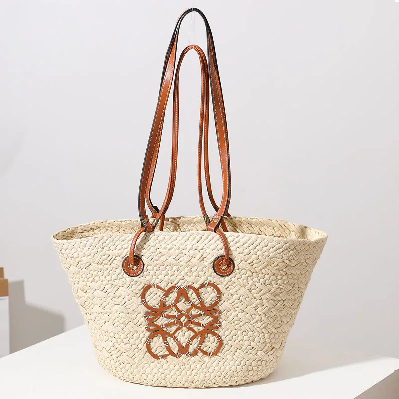 

2022 new fashion ladies bag paper tote bags Summer Beach bags Trendy Designer straw raffia women handbags, Beige