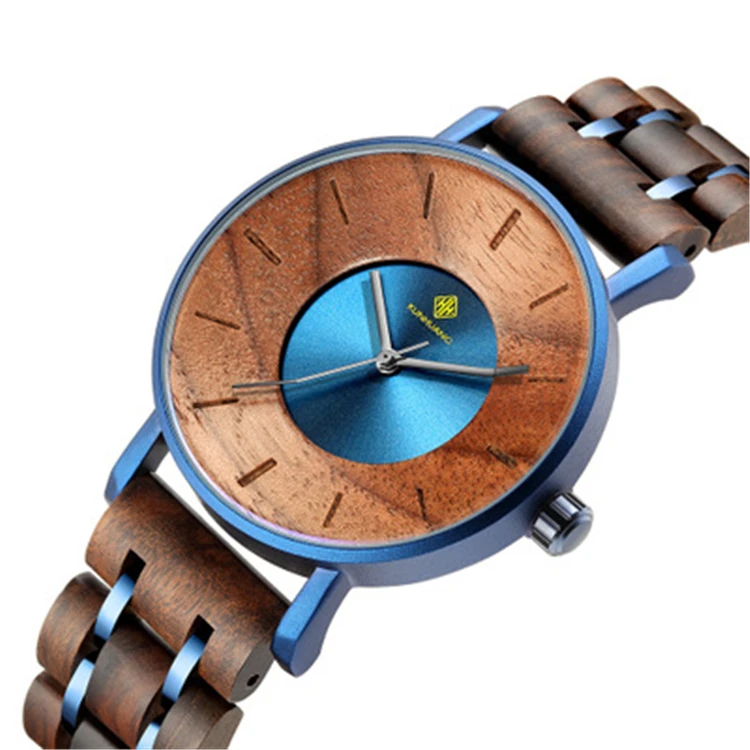 

KUNHUANG 3002 new alloy wood watch men's fashion personality Japanese movement waterproof quartz watch