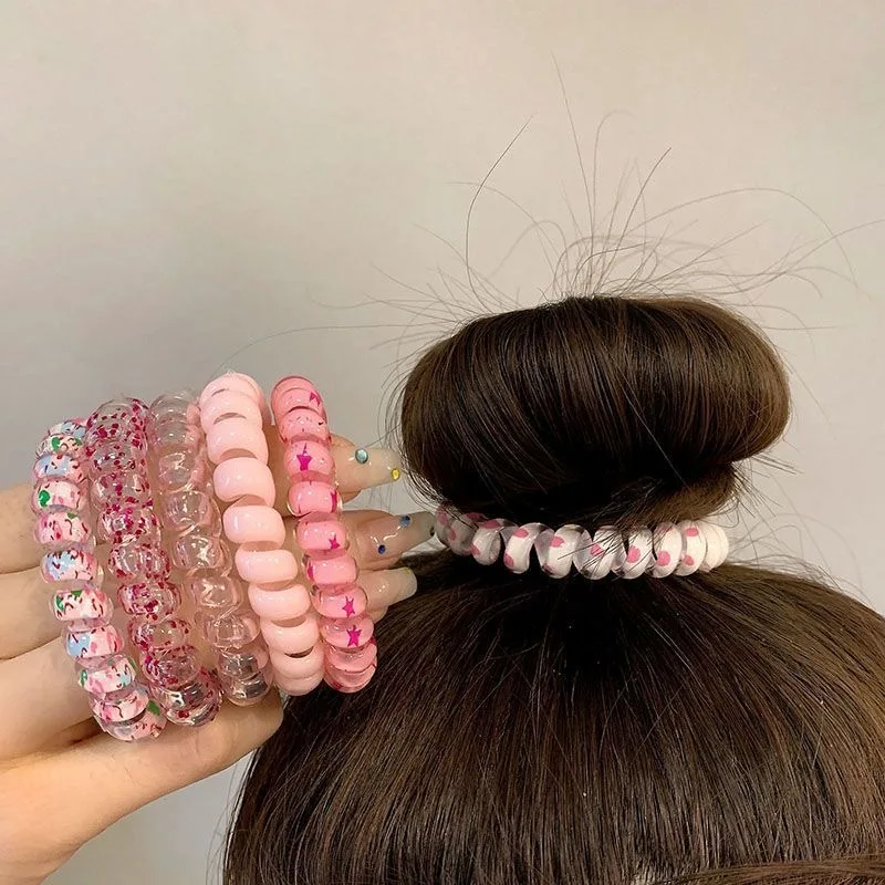 

2023 Women Fashion 6pcs Set Spiraled Rubber Band Telephone Wire Hair Ties Elastic Hairband Hair Accessories Coil Ring Scrunchies