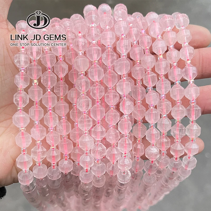 

JD Natural Faceted Gemstone Loose Beads 6mm 8mm 10mm Natural Ice Pink Quartz Olive Beads For Jewelry Making