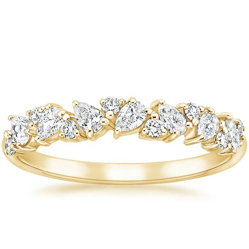 

New Fashion High Polished 18K Yellow Gold Smooth Couples Engagement Jardiniere Moissanite Diamond Stackable Ring