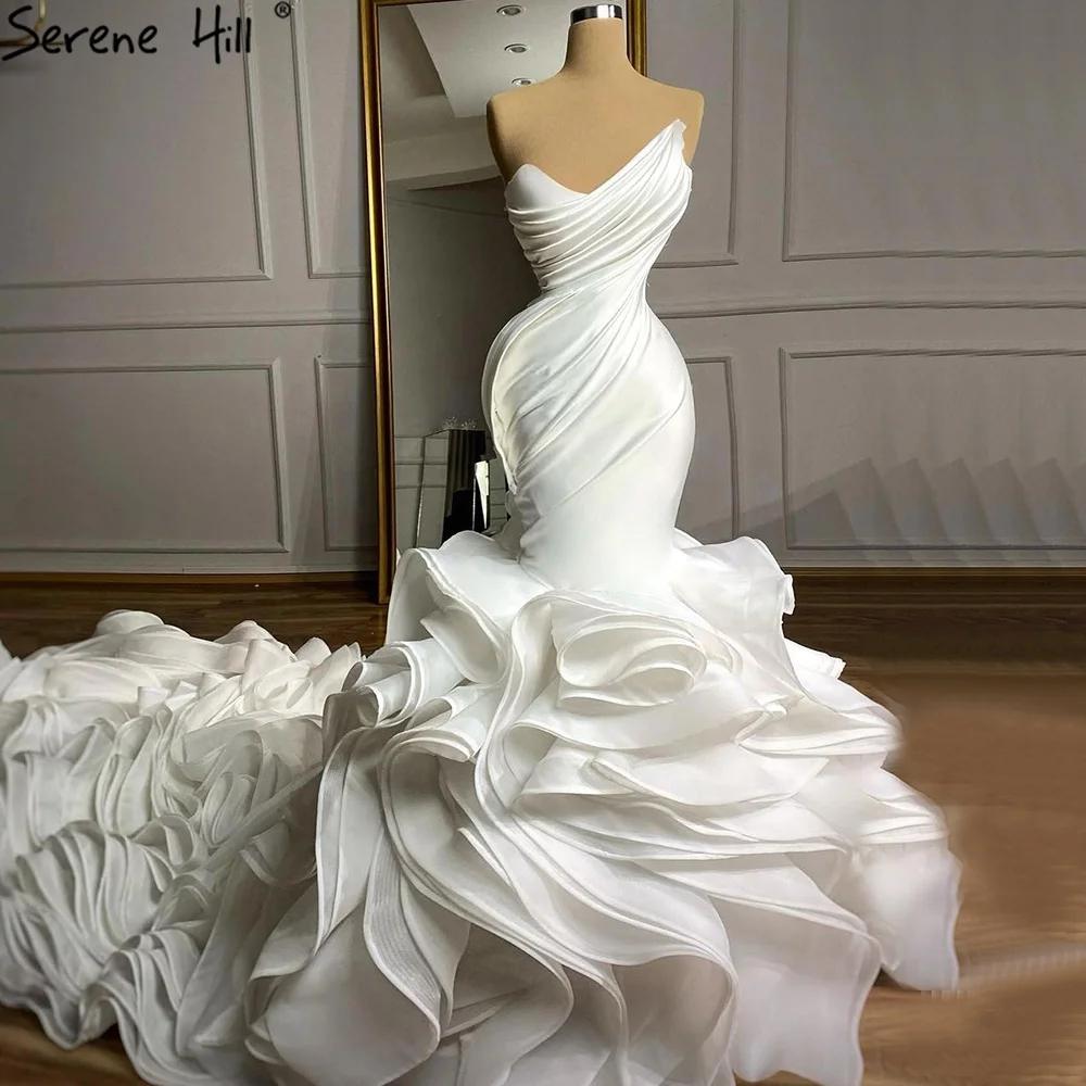 

New Design White Sweetheart Neck Sleeveless Serene Hill HM67212 Off Shoulder Mermaid Flowers Wedding Dress With Court Train