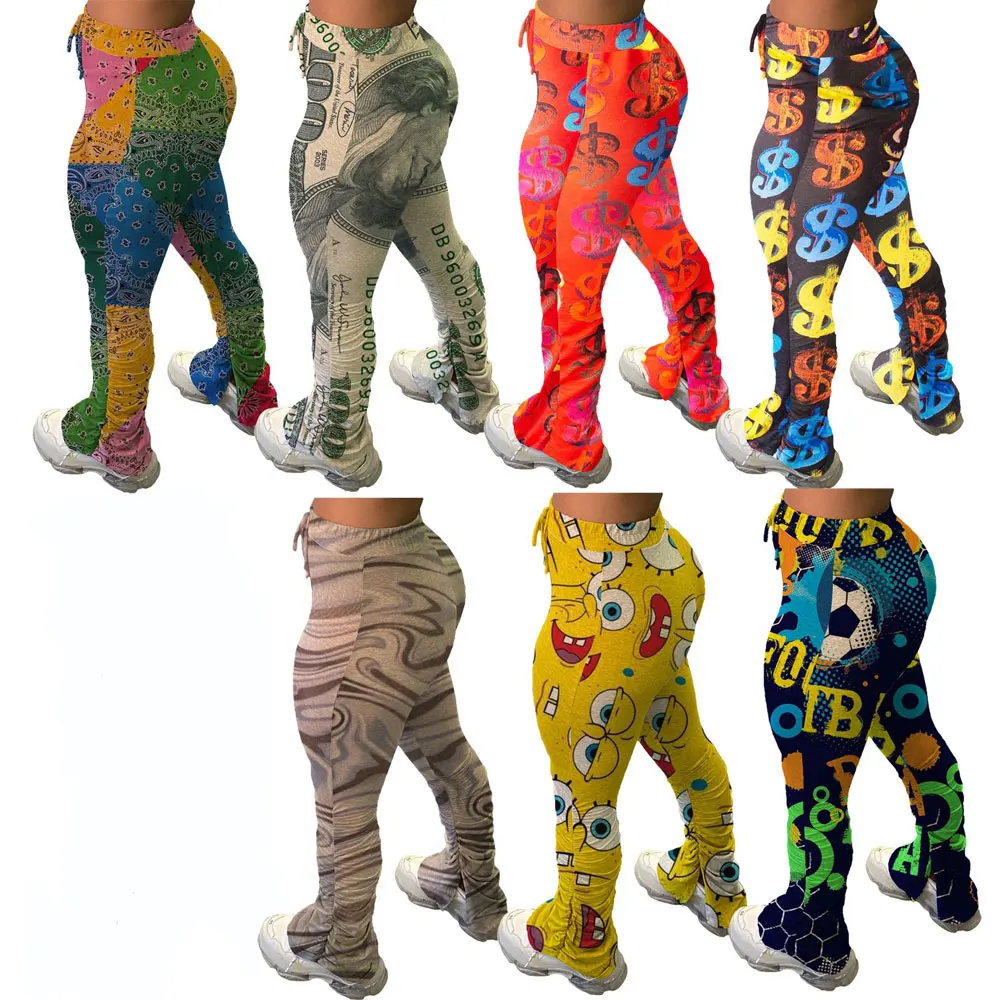 

20825-MX72 casual colorful printed flared pants women sehe fashion