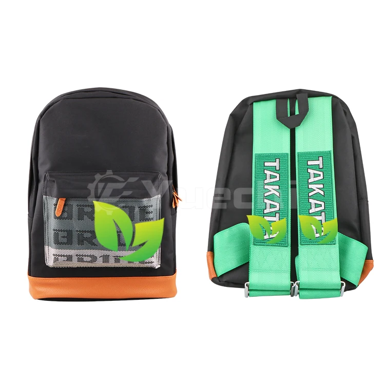 

JDM Racing Canvas Seat Harness Rucksack Custom Logo School Travelling Backpack Green Racing Harness Straps Racing Backpack Bag