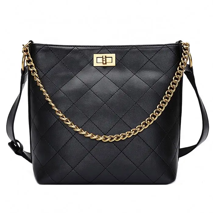 

New Fashion Handbag Rhombic Bucket Bag Leather Wild Chain Shoulder Bag For Women