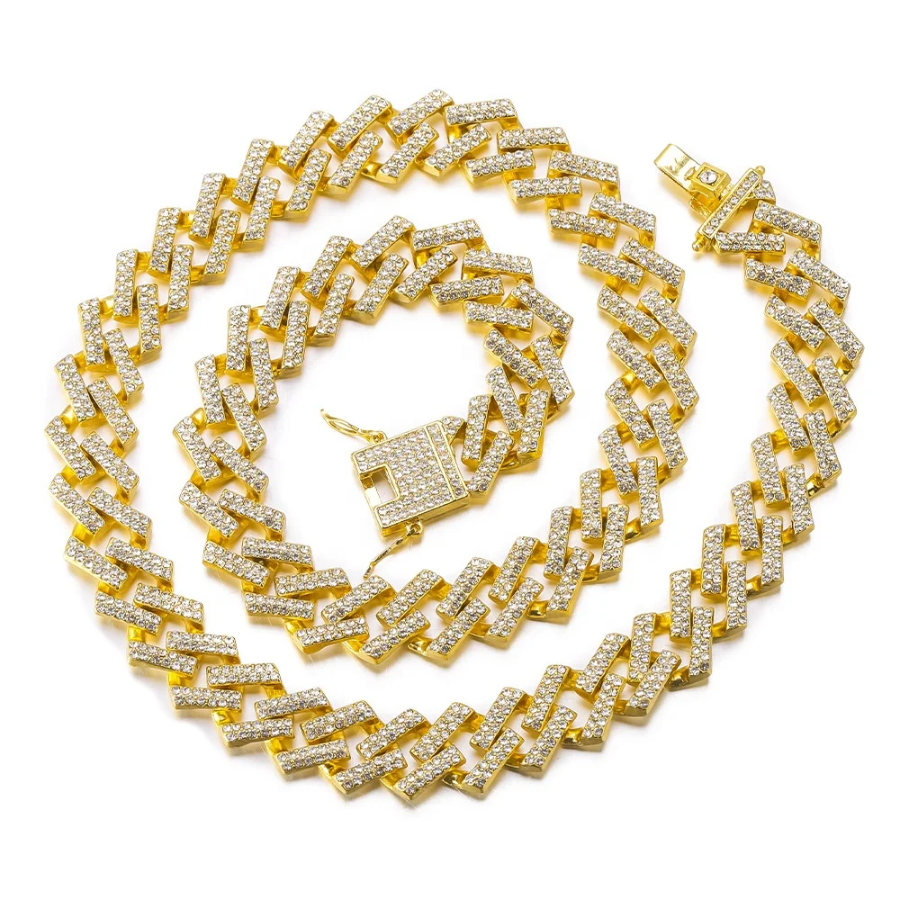 

2021 New Popular Gold Silver Iced Out Bling Brass Zircon Bracelet Hip Hop Rap Men Women Cuban Link Choker Necklace